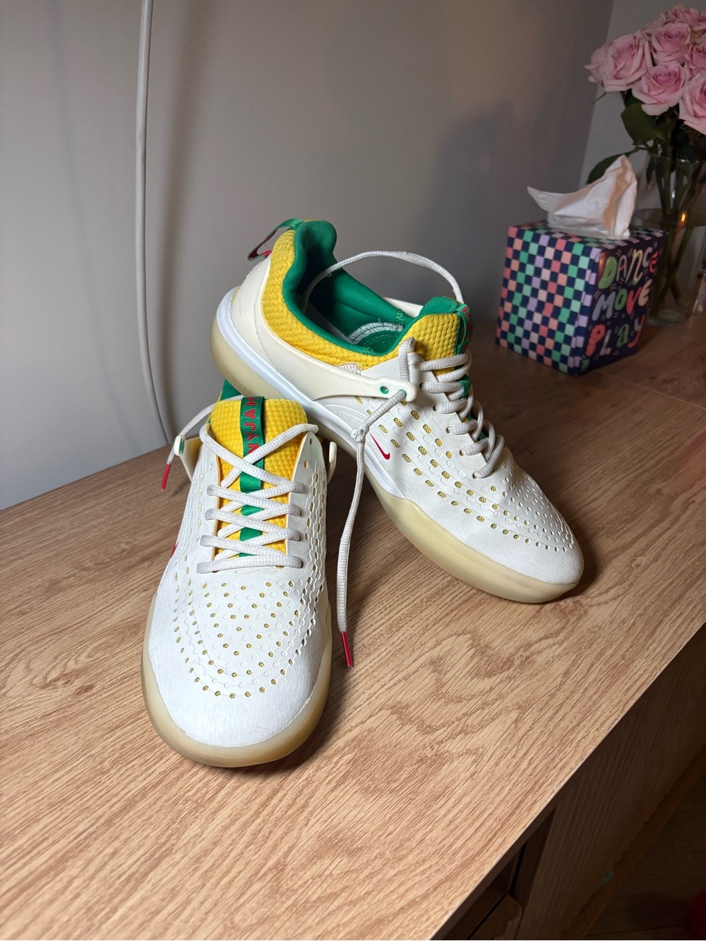 Nike NYJAH SB JAMAICA White Sneakers with Yellow and Green Details